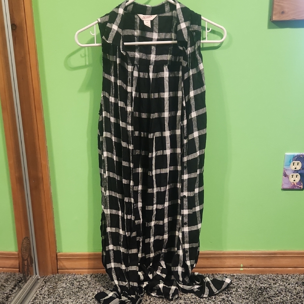 Long Button Up Plaid Tank Top